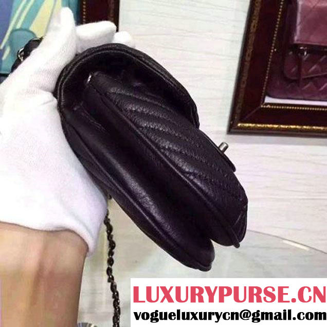 Chanel Mini Deerskin Veins Lambskin Flap Bag in Black 2015 (2a136-062806 )