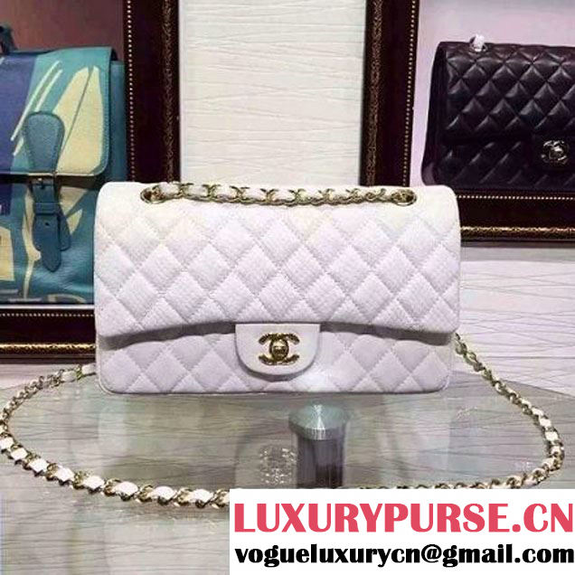 Chanel Snakerskin Classic Flap Bag in White (Gold Hardware) (HDD-062807 )