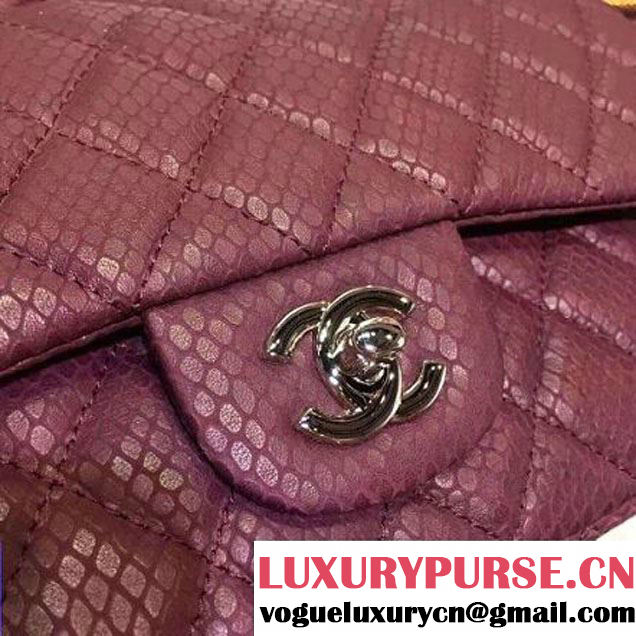 Chanel Snakerskin Classic Flap Bag in Burgundy (Silver Hardware) (HDD-062809 )
