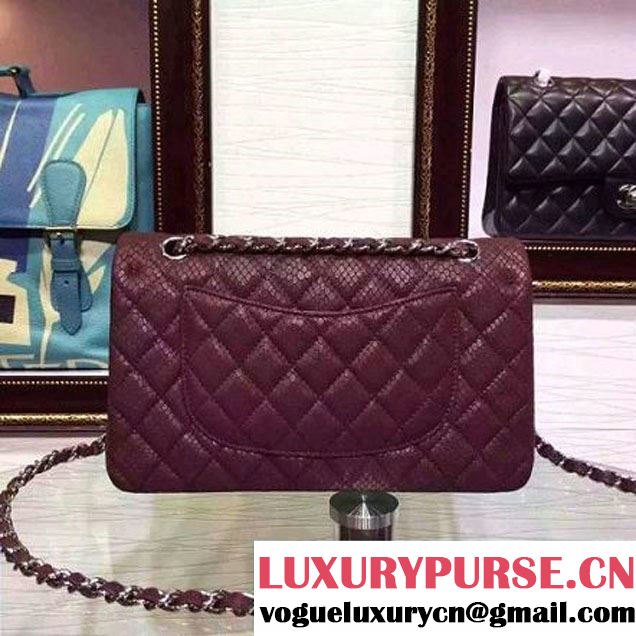 Chanel Snakerskin Classic Flap Bag in Burgundy (Silver Hardware) (HDD-062809 )