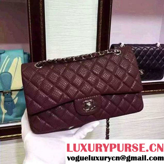 Chanel Snakerskin Classic Flap Bag in Burgundy (Silver Hardware) (HDD-062809 )