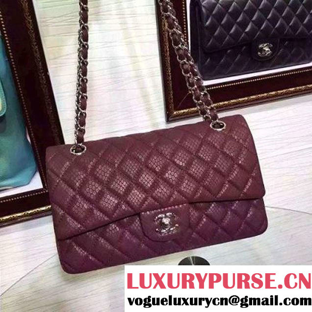 Chanel Snakerskin Classic Flap Bag in Burgundy (Silver Hardware) (HDD-062809 )