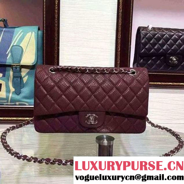 Chanel Snakerskin Classic Flap Bag in Burgundy (Silver Hardware) (HDD-062809 )