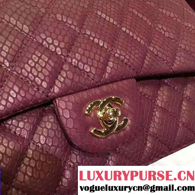 Chanel Snakerskin Classic Flap Bag in Burgundy (Gold Hardware) (HDD-062810 )
