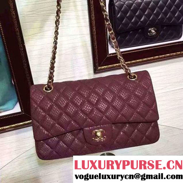 Chanel Snakerskin Classic Flap Bag in Burgundy (Gold Hardware) (HDD-062810 )