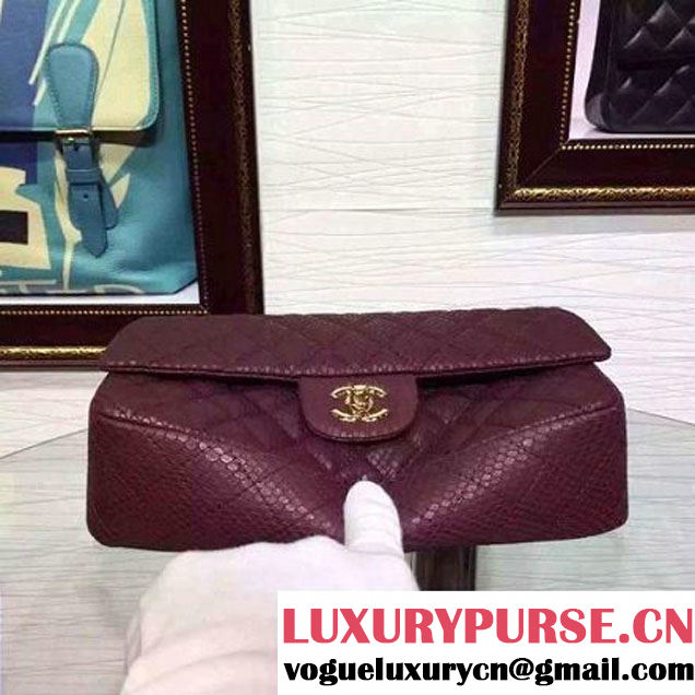 Chanel Snakerskin Classic Flap Bag in Burgundy (Gold Hardware) (HDD-062810 )