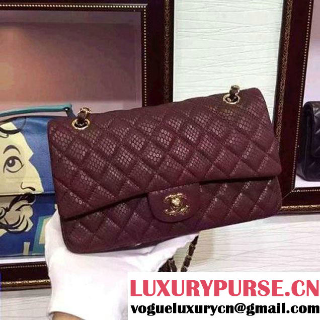 Chanel Snakerskin Classic Flap Bag in Burgundy (Gold Hardware) (HDD-062810 )