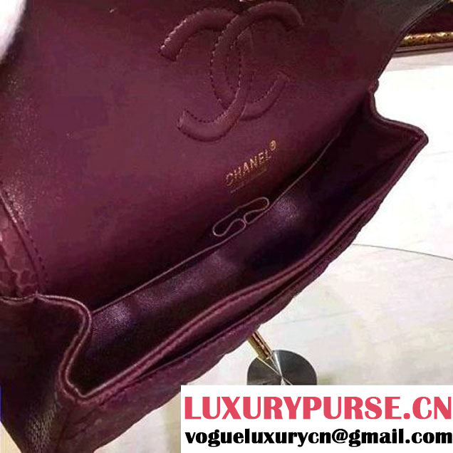 Chanel Snakerskin Classic Flap Bag in Burgundy (Gold Hardware) (HDD-062810 )