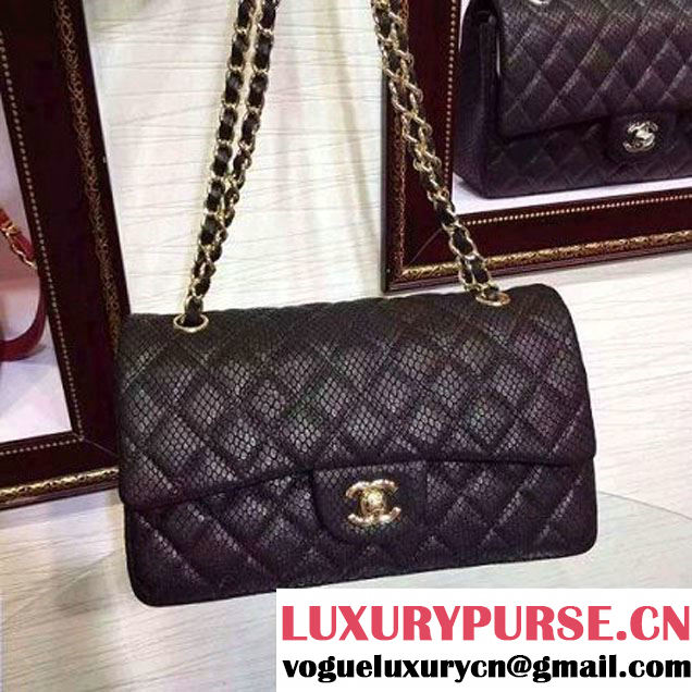Chanel Snakerskin Classic Flap Bag in Black(Gold Hardware) (HDD-062811 )