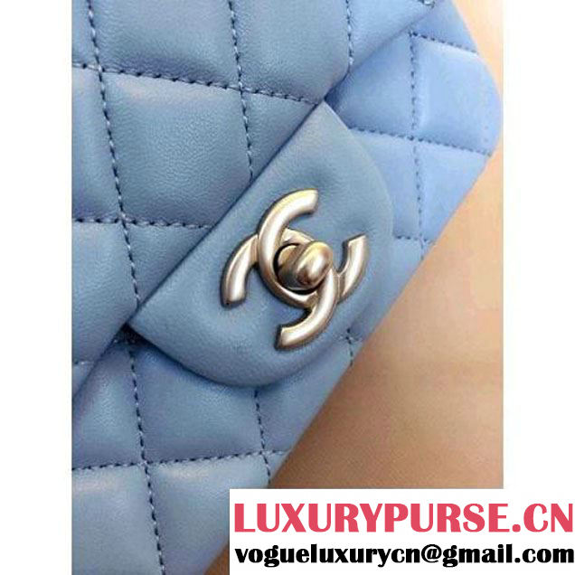 Chanel Lambskin Sky Blue Mini Classic Flap Bag With Matte Silver Hardware (2a143-063003 )
