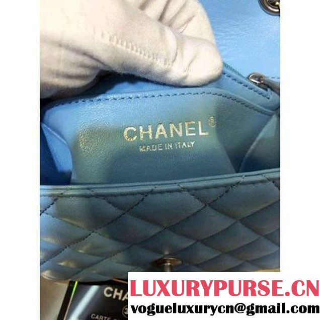 Chanel Lambskin Sky Blue Mini Classic Flap Bag With Matte Silver Hardware (2a143-063003 )