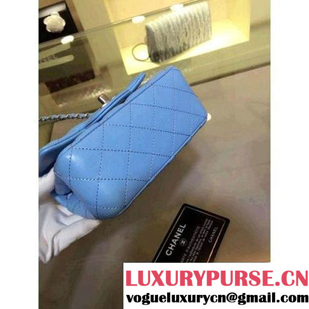 Chanel Lambskin Sky Blue Mini Classic Flap Bag With Matte Silver Hardware (2a143-063003 )