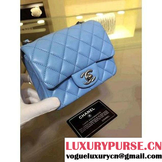 Chanel Lambskin Sky Blue Mini Classic Flap Bag With Matte Silver Hardware (2a143-063003 )