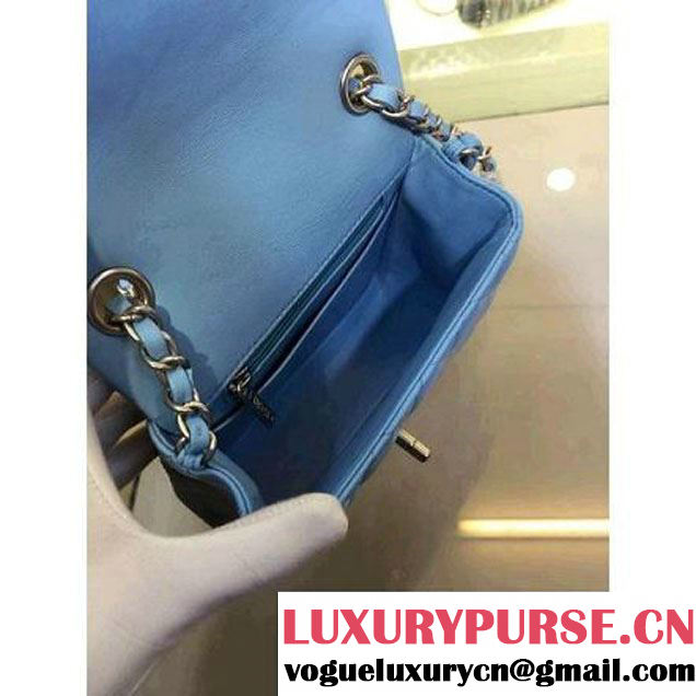 Chanel Lambskin Sky Blue Mini Classic Flap Bag With Matte Silver Hardware (2a143-063003 )