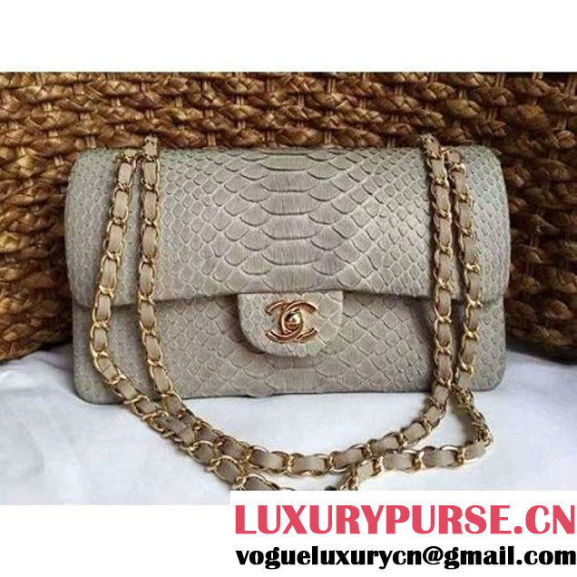 Chanel Medium Python Leather Classic Double Flap Bag Grey (1a086-070109 )