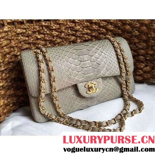 Chanel Medium Python Leather Classic Double Flap Bag Grey (1a086-070109 )