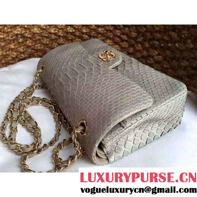 Chanel Medium Python Leather Classic Double Flap Bag Grey (1a086-070109 )
