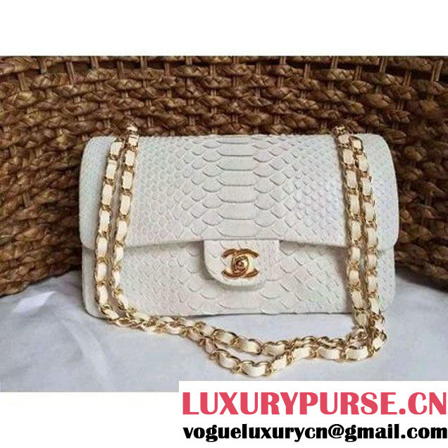 Chanel Medium Python Leather Classic Double Flap Bag White (1a086-070110 )