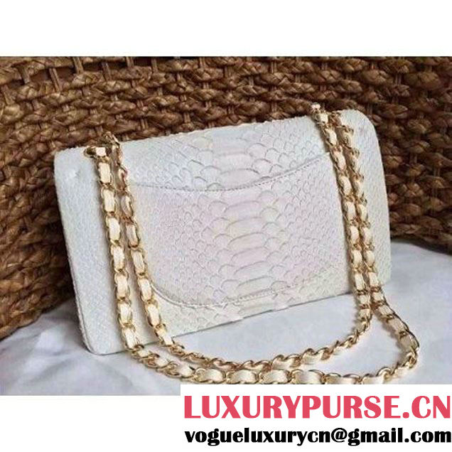 Chanel Medium Python Leather Classic Double Flap Bag White (1a086-070110 )