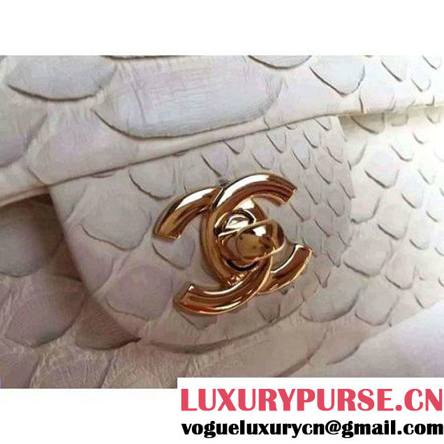 Chanel Medium Python Leather Classic Double Flap Bag White (1a086-070110 )