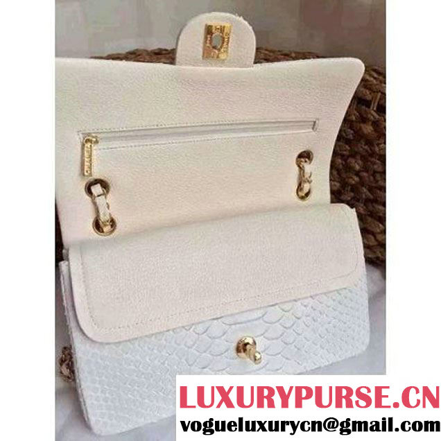 Chanel Medium Python Leather Classic Double Flap Bag White (1a086-070110 )
