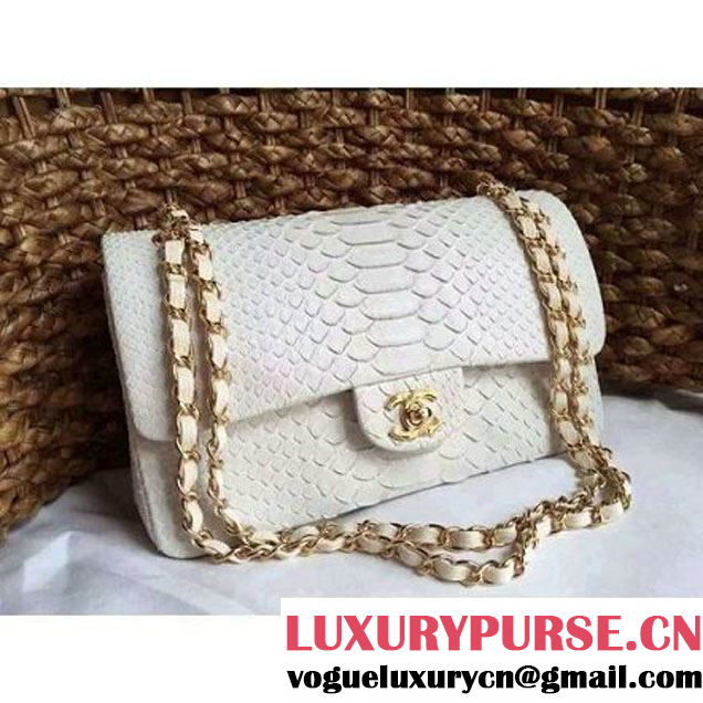 Chanel Medium Python Leather Classic Double Flap Bag White (1a086-070110 )
