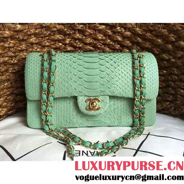 Chanel Medium Python Leather Classic Double Flap Bag Green (1a086-070113 )