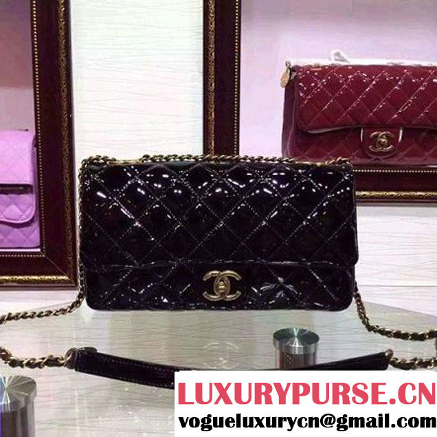 Chanel Patent Goatskin Flap Bag in Black A92890 Paris-Salzburg 2014/15 (2a136-070361 )