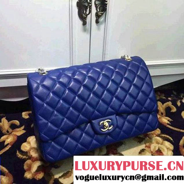 Chanel Maxi Lambskin Classic Double Flap Bag in Blue(Gold Hardware) (1c88-071301 )