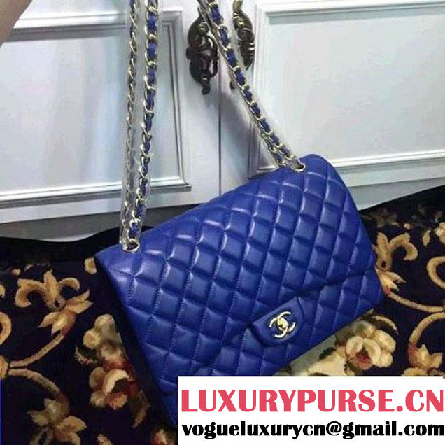 Chanel Maxi Lambskin Classic Double Flap Bag in Blue(Gold Hardware) (1c88-071301 )