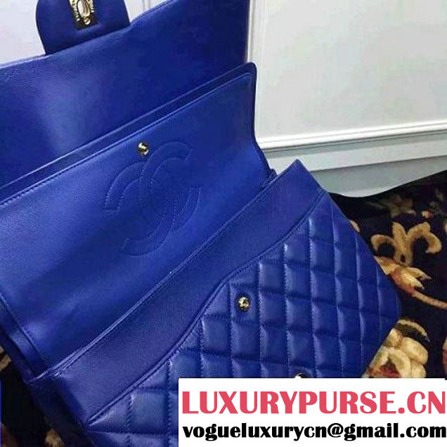 Chanel Maxi Lambskin Classic Double Flap Bag in Blue(Gold Hardware) (1c88-071301 )