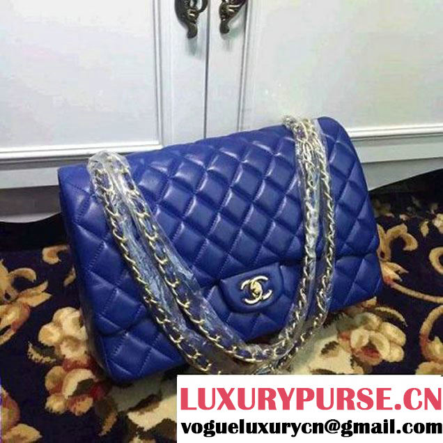 Chanel Maxi Lambskin Classic Double Flap Bag in Blue(Gold Hardware) (1c88-071301 )