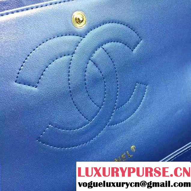 Chanel Maxi Lambskin Classic Double Flap Bag in Blue(Gold Hardware) (1c88-071301 )