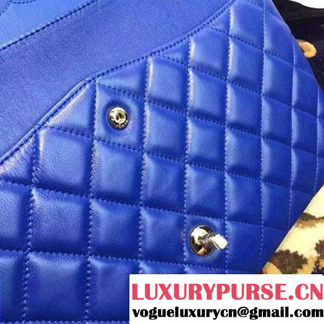 Chanel Maxi Lambskin Classic Double Flap Bag in Blue(Gold Hardware) (1c88-071301 )
