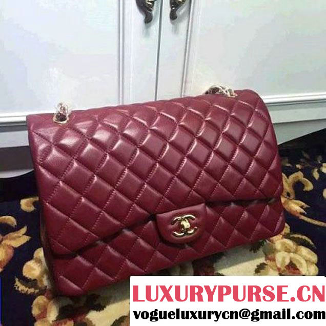 Chanel Maxi Lambskin Classic Double Flap Bag in Burgundy(Gold Hardware) (1c88-071303 )