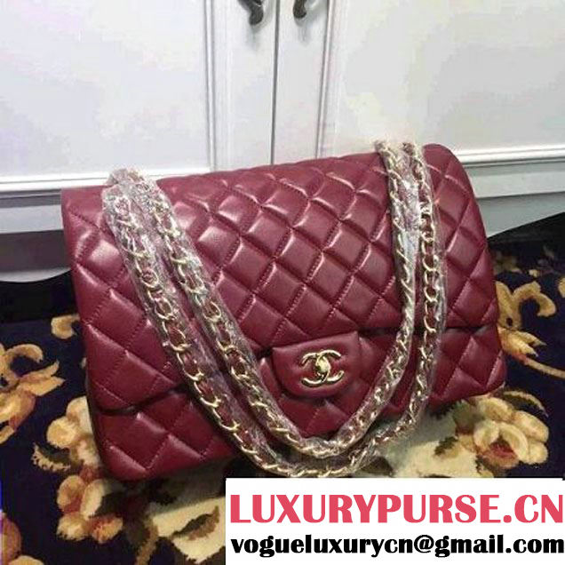Chanel Maxi Lambskin Classic Double Flap Bag in Burgundy(Gold Hardware) (1c88-071303 )