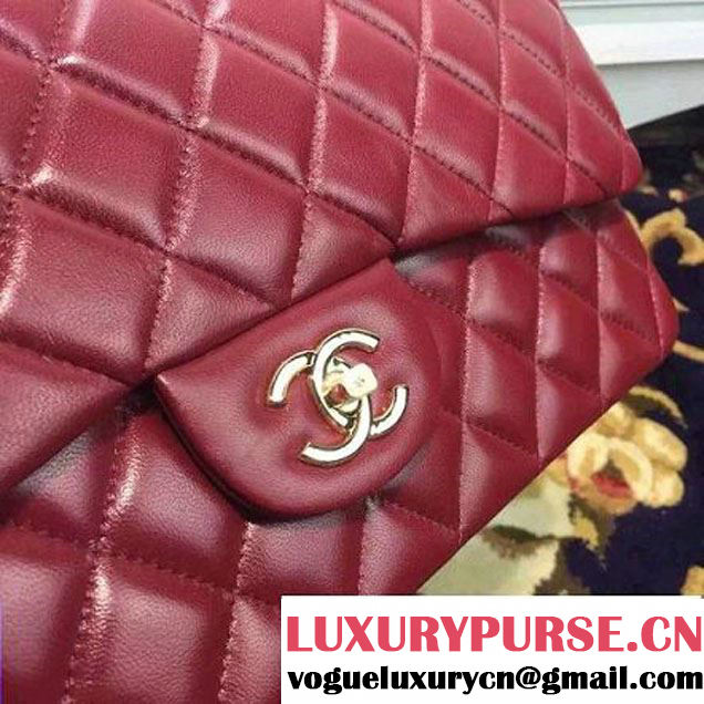Chanel Maxi Lambskin Classic Double Flap Bag in Burgundy(Gold Hardware) (1c88-071303 )