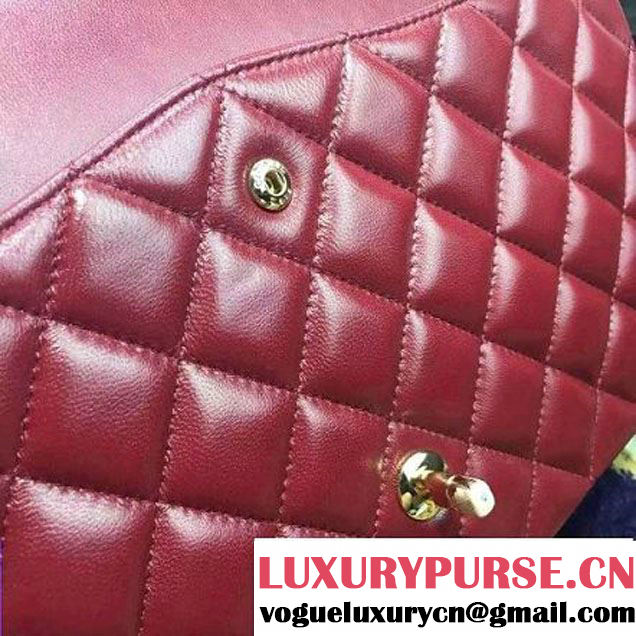 Chanel Maxi Lambskin Classic Double Flap Bag in Burgundy(Gold Hardware) (1c88-071303 )