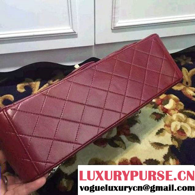 Chanel Maxi Lambskin Classic Double Flap Bag in Burgundy(Gold Hardware) (1c88-071303 )