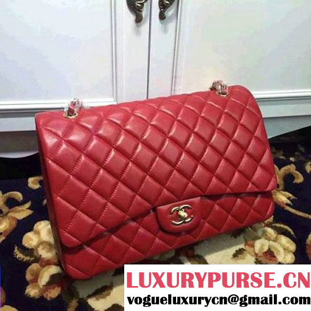 Chanel Maxi Lambskin Classic Double Flap Bag in Red(Gold Hardware) (1c88-071302 )