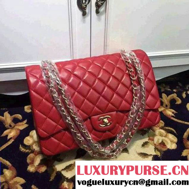 Chanel Maxi Lambskin Classic Double Flap Bag in Red(Gold Hardware) (1c88-071302 )