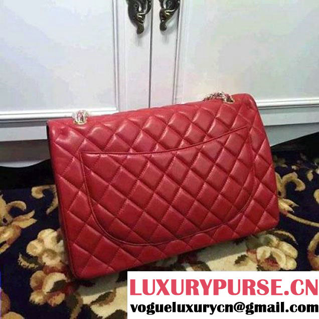 Chanel Maxi Lambskin Classic Double Flap Bag in Red(Gold Hardware) (1c88-071302 )