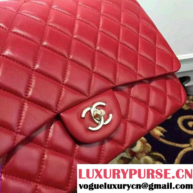 Chanel Maxi Lambskin Classic Double Flap Bag in Red(Gold Hardware) (1c88-071302 )