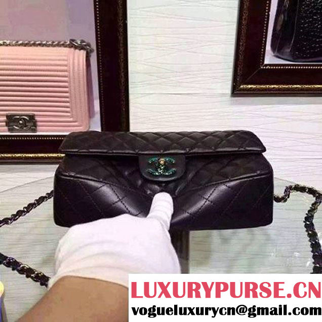 Chanel Black Lambskin Medium Classic Double Flap Bag with Colorful Hardware 2015 (2a136-071307 )