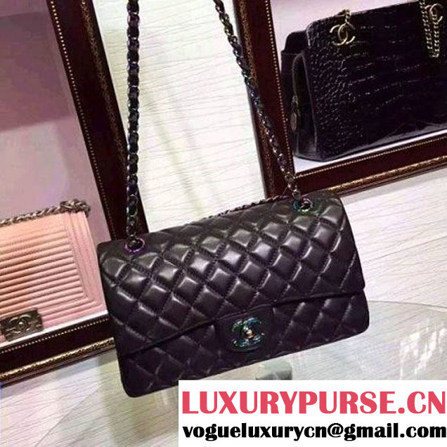 Chanel Black Lambskin Medium Classic Double Flap Bag with Colorful Hardware 2015 (2a136-071307 )