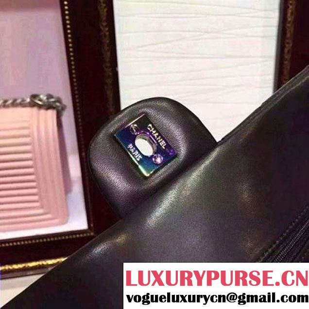 Chanel Black Lambskin Medium Classic Double Flap Bag with Colorful Hardware 2015 (2a136-071307 )