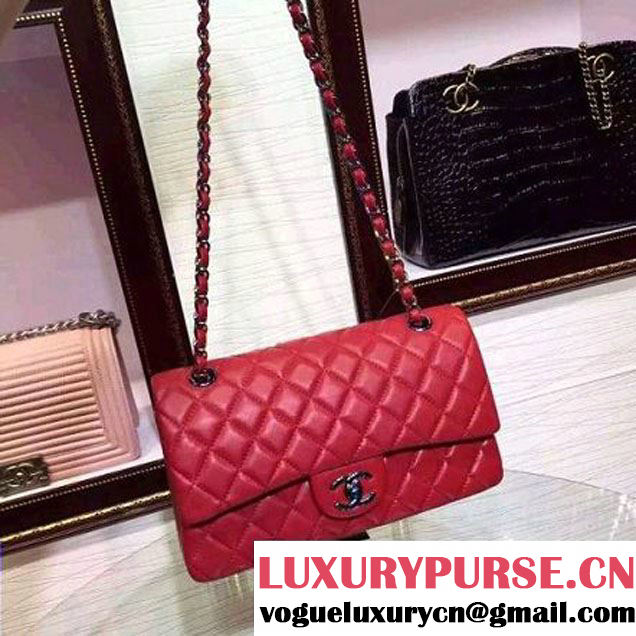 Chanel Red Lambskin Medium Classic Double Flap Bag with Colorful Hardware 2015 (2a136-071308 )