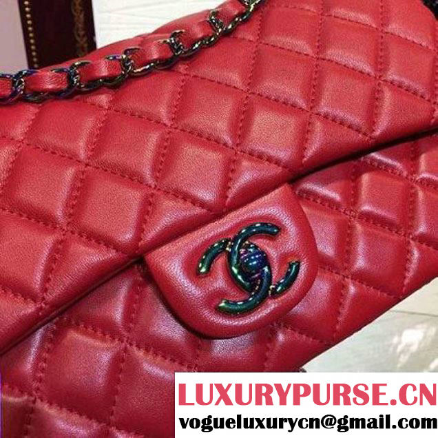 Chanel Red Lambskin Medium Classic Double Flap Bag with Colorful Hardware 2015 (2a136-071308 )