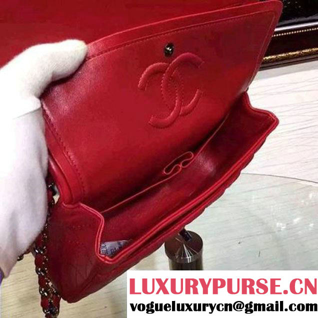 Chanel Red Lambskin Medium Classic Double Flap Bag with Colorful Hardware 2015 (2a136-071308 )