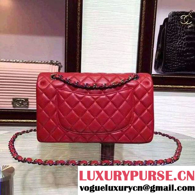 Chanel Red Lambskin Medium Classic Double Flap Bag with Colorful Hardware 2015 (2a136-071308 )